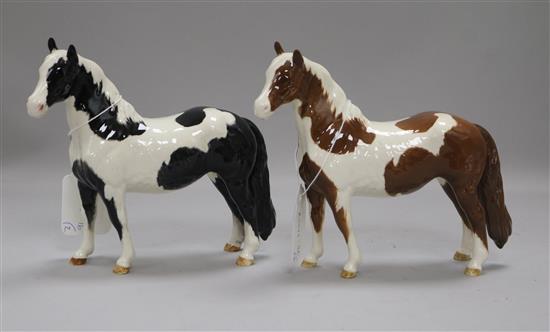 Two Beswick Pinto Ponies 1373 2nd version Piebald and Skewbald, gloss